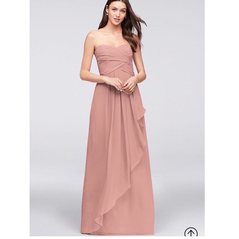 NWT David’s Bridal Strapless Crinkle Chiffon CHIANT Purple Colorway Dress 6